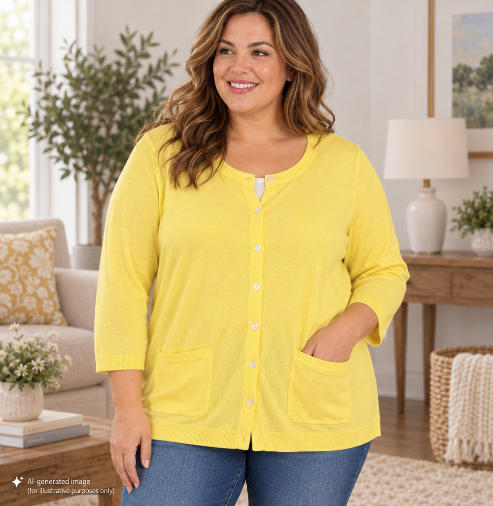 Talbots Cardigan Sweater Women X Yellow Soft Pima Cotton Button Up Pockets Flaws